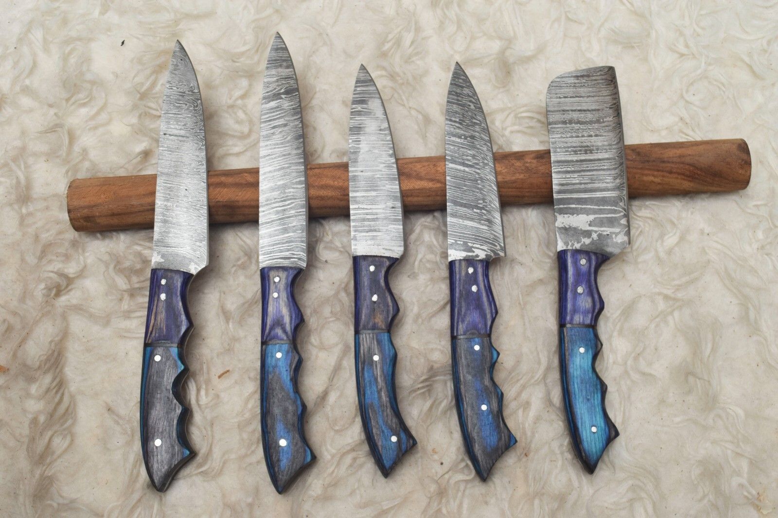 Premium Handmade Damascus Chef Knife Set Of 5 With Wood Handles 1