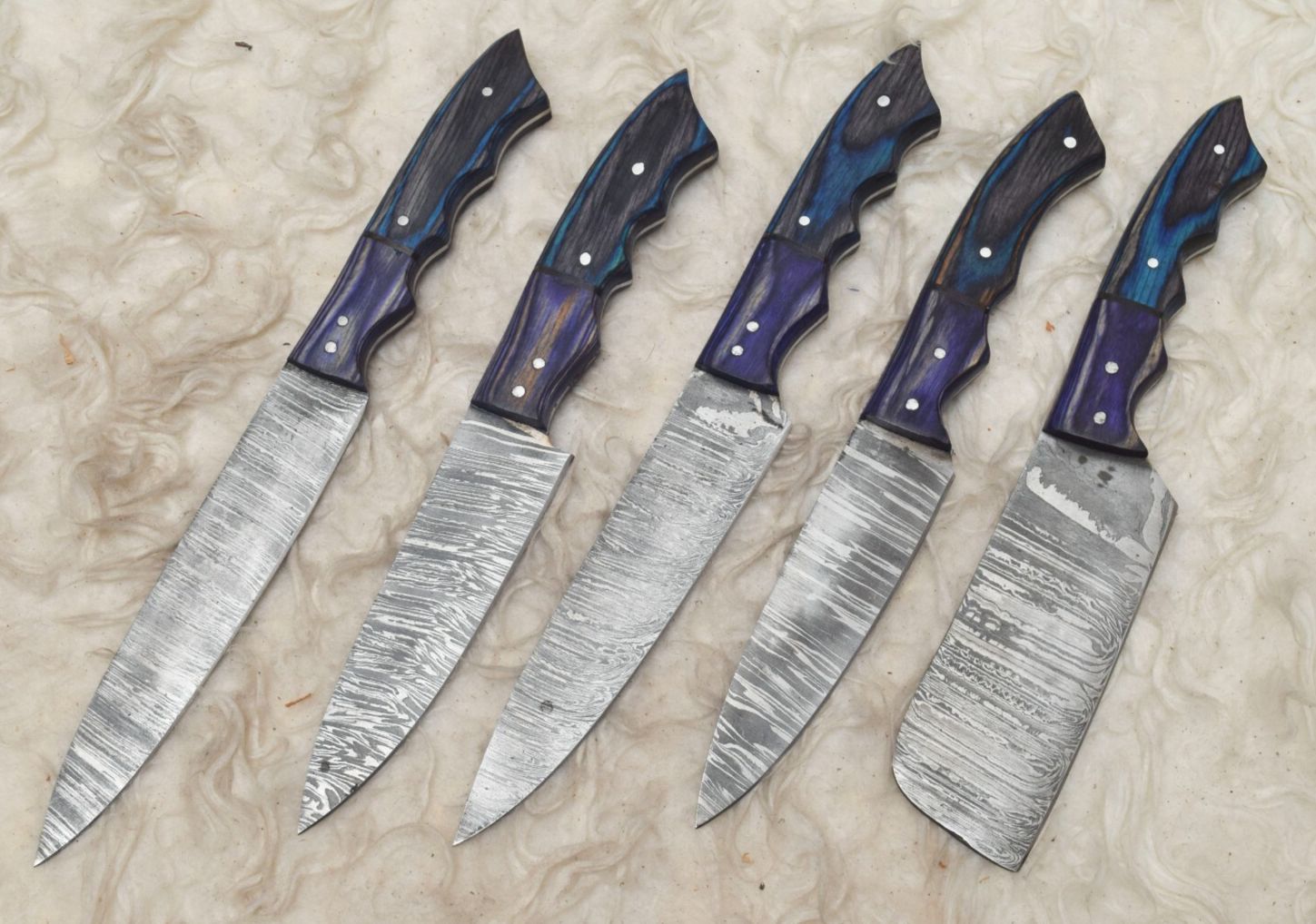 Premium Handmade Damascus Chef Knife Set of 5 with Wood Handles