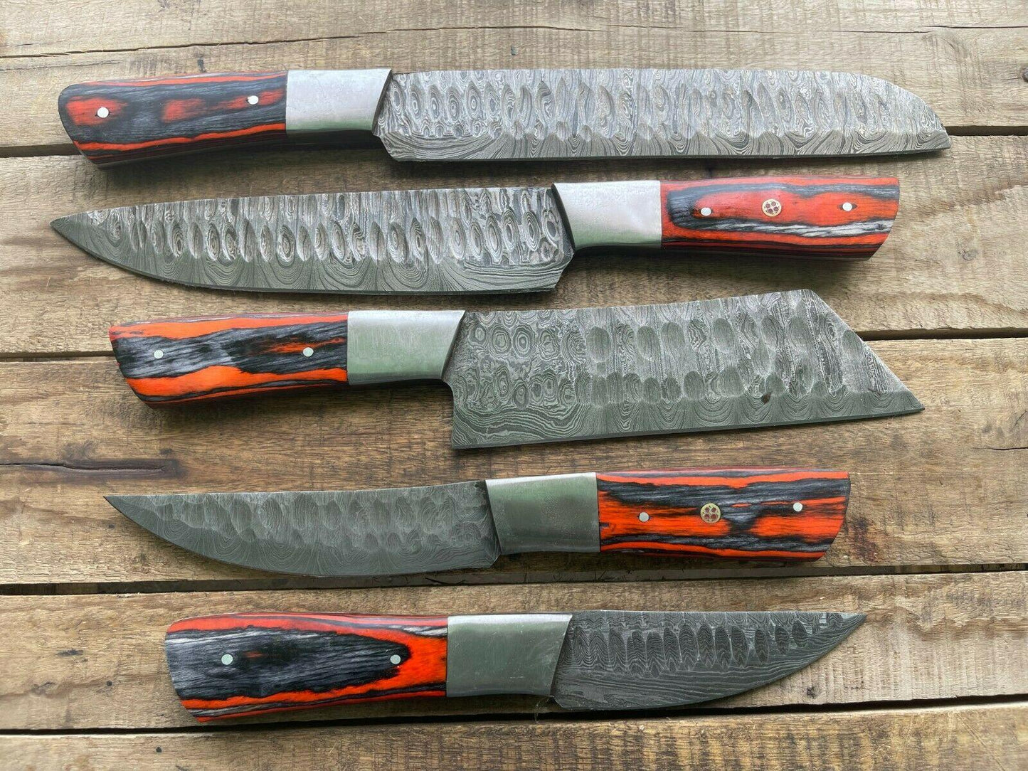 Handcrafted Damascus Steel Kitchen Knives  5 Pc Professional Set 1