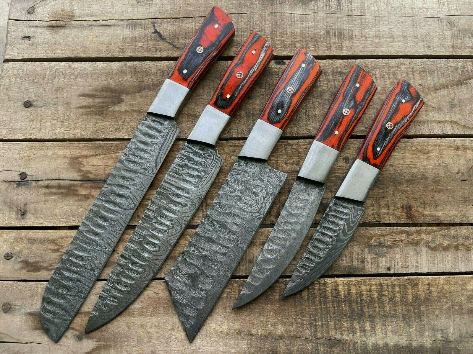 Handcrafted Damascus Steel Kitchen Knives | 5 Pc Professional Set