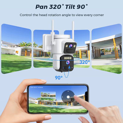 Solar Dual Lens 8MP WiFi Security Camera, Outdoor IP Camera with Color Night Vision & PIR Motion Detection, O-KAM App