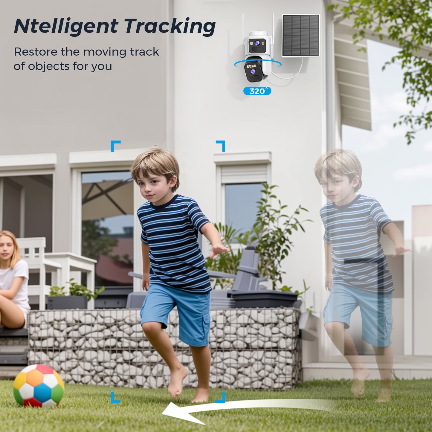Solar Dual Lens 8MP WiFi Security Camera, Outdoor IP Camera with Color Night Vision & PIR Motion Detection, O-KAM App