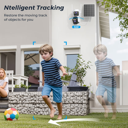 Solar Dual Lens 8MP WiFi Security Camera, Outdoor IP Camera with Color Night Vision & PIR Motion Detection, O-KAM App