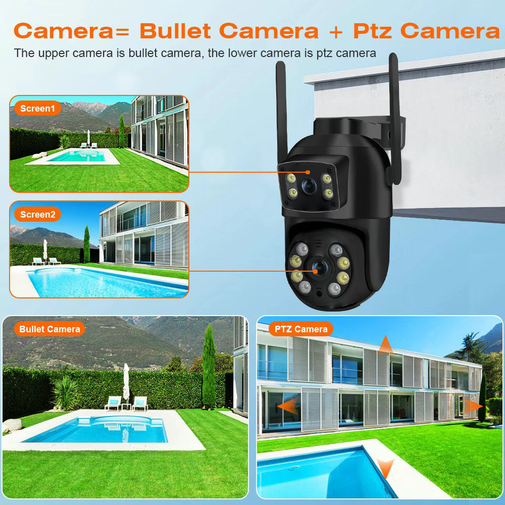 Dual Lens AI Human Detection 8MP 4K PTZ WiFi Camera, Wireless Outdoor IP