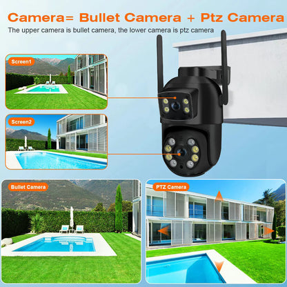 Dual Lens AI Human Detection 8MP 4K PTZ WiFi Camera, Wireless Outdoor IP