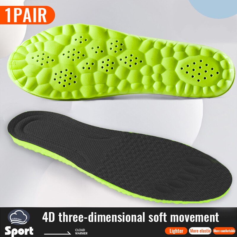 4D Sport Insoles for Shoes, Shock Absorption Breathable Cushion Deodorant Running Insoles for Men and Women