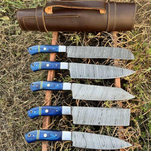 Custom Forged Damascus Steel Chef Knife Set | Handmade Kitchen Tools