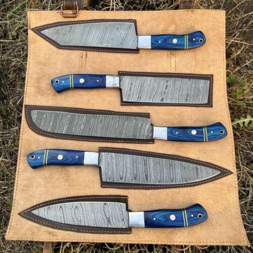 Custom Forged Damascus Steel Chef Knife Set  Handmade Kitchen Tools 1