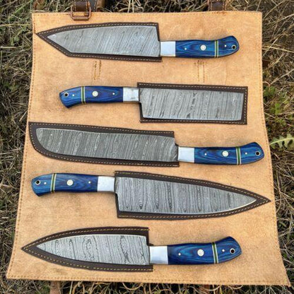 Custom Forged Damascus Steel Chef Knife Set  Handmade Kitchen Tools 1