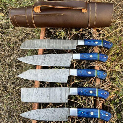 Custom Forged Damascus Steel Chef Knife Set  Handmade Kitchen Tools 2