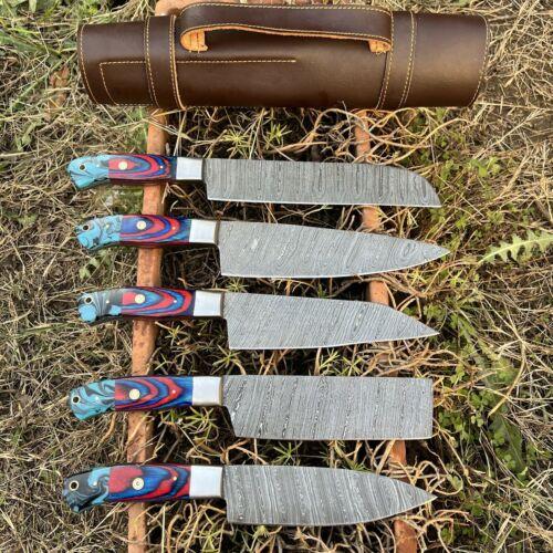 Exclusive Handmade Damascus Steel Kitchen Knife Collection – 5 Pc