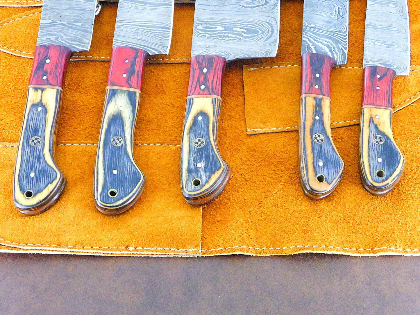 Custom Hand Forged Damascus Kitchen Knives  5 Pc Professional Chef Set 1