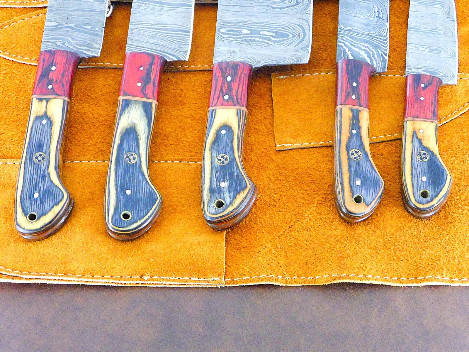 Custom Hand Forged Damascus Kitchen Knives  5 Pc Professional Chef Set 1