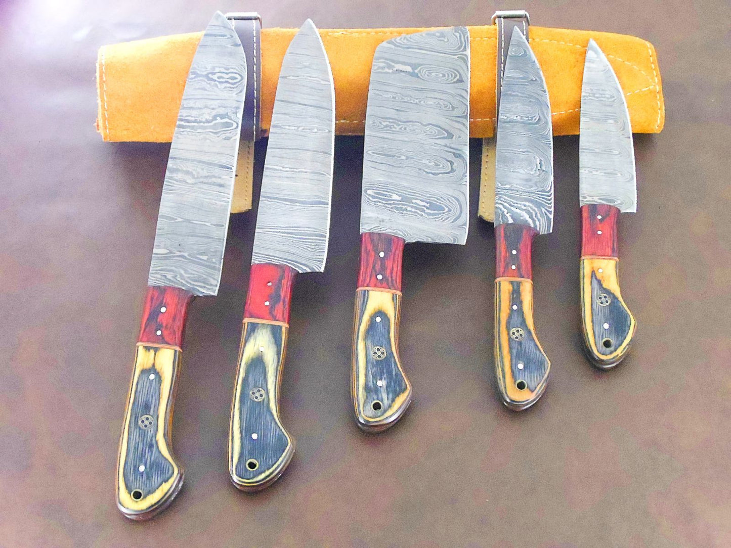 Custom Hand Forged Damascus Kitchen Knives  5 Pc Professional Chef Set 2