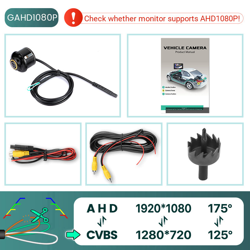 Metal Body Car Reversing Fisheye Lens Camera, AHD 1920x1080P CBVS 720P Black Rear View, Backup Parking Camera