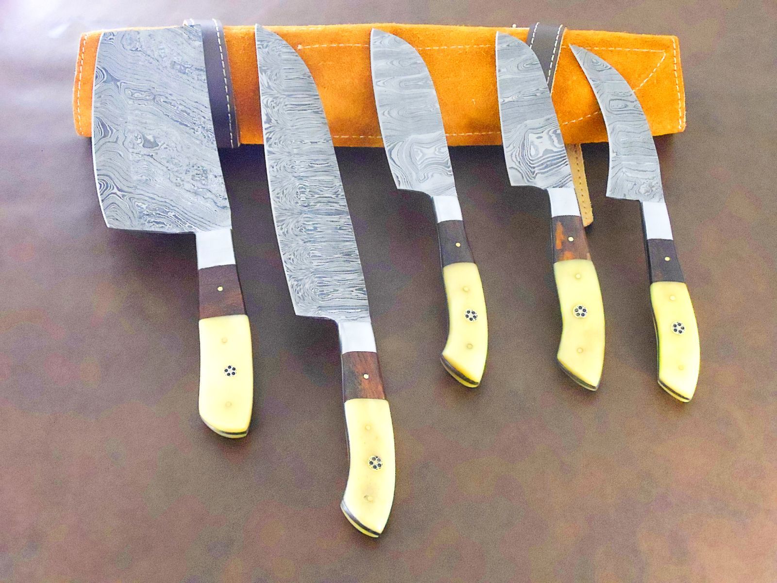 Artisan Damascus Steel Chef Knife Set  5 Pc Handmade Kitchen Knives 2