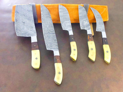 Artisan Damascus Steel Chef Knife Set  5 Pc Handmade Kitchen Knives 2