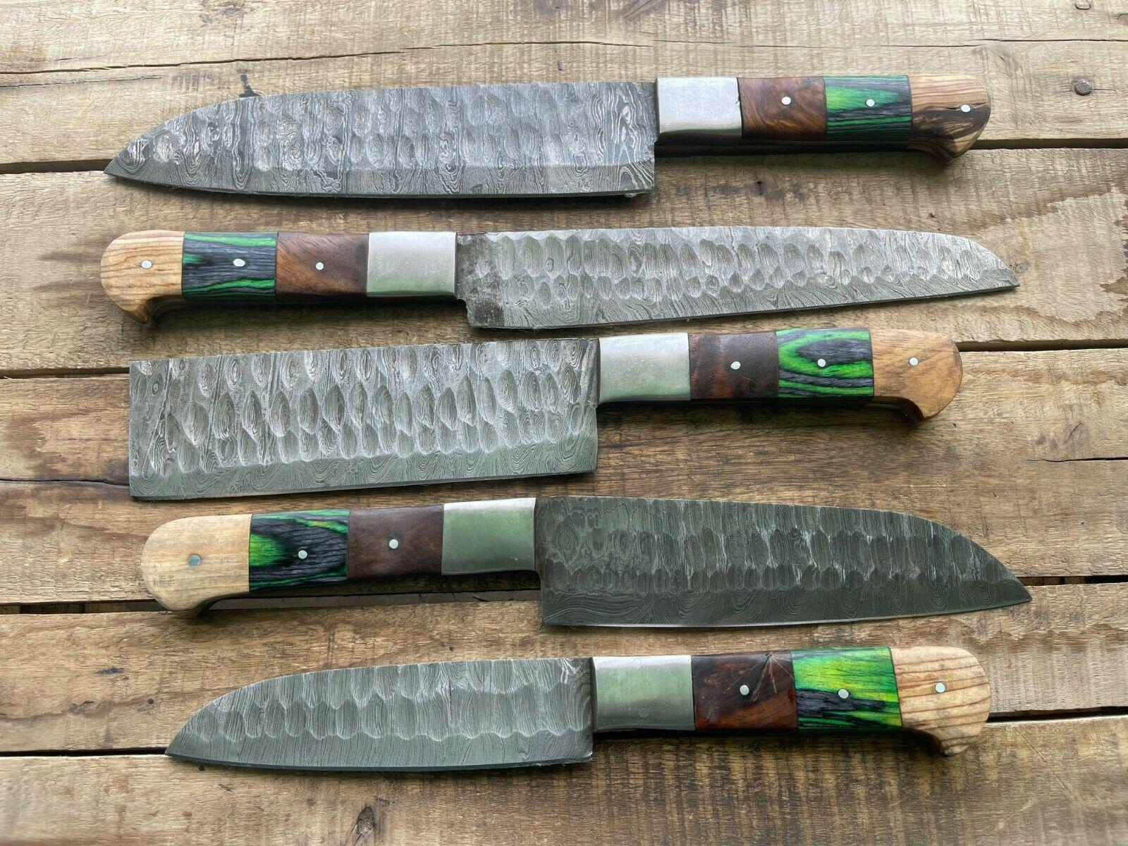 Professional Handmade Damascus Kitchen Knives  Chef Set Of 5 1