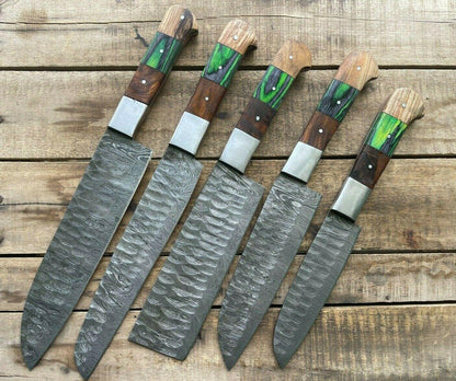Professional Handmade Damascus Kitchen Knives | Chef Set of 5