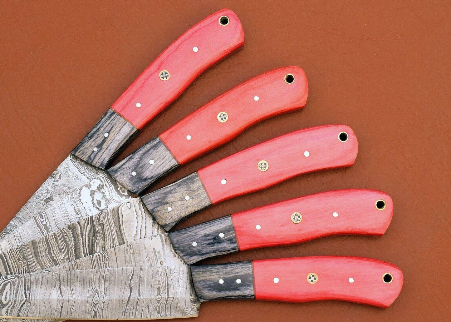 Forged Damascus Steel Chef Knife Set  Handmade 5 Pc Kitchen Cutlery 2