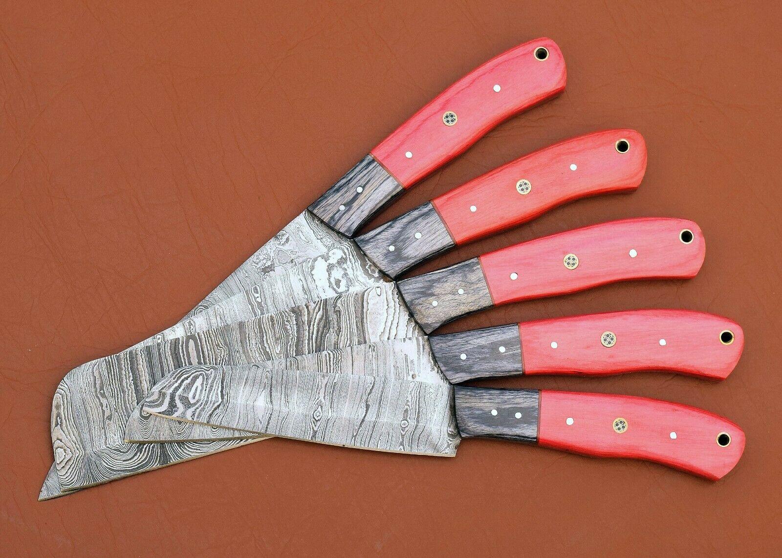 Forged Damascus Steel Chef Knife Set  Handmade 5 Pc Kitchen Cutlery 3