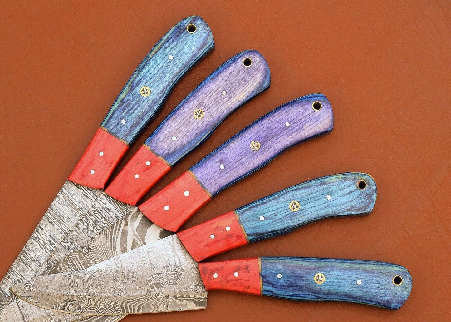 Custom Handmade Damascus Steel Chef Knife Set  5 Pc Kitchen Tools 3