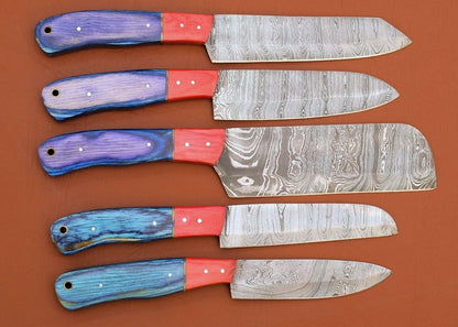 Custom Handmade Damascus Steel Chef Knife Set  5 Pc Kitchen Tools 1