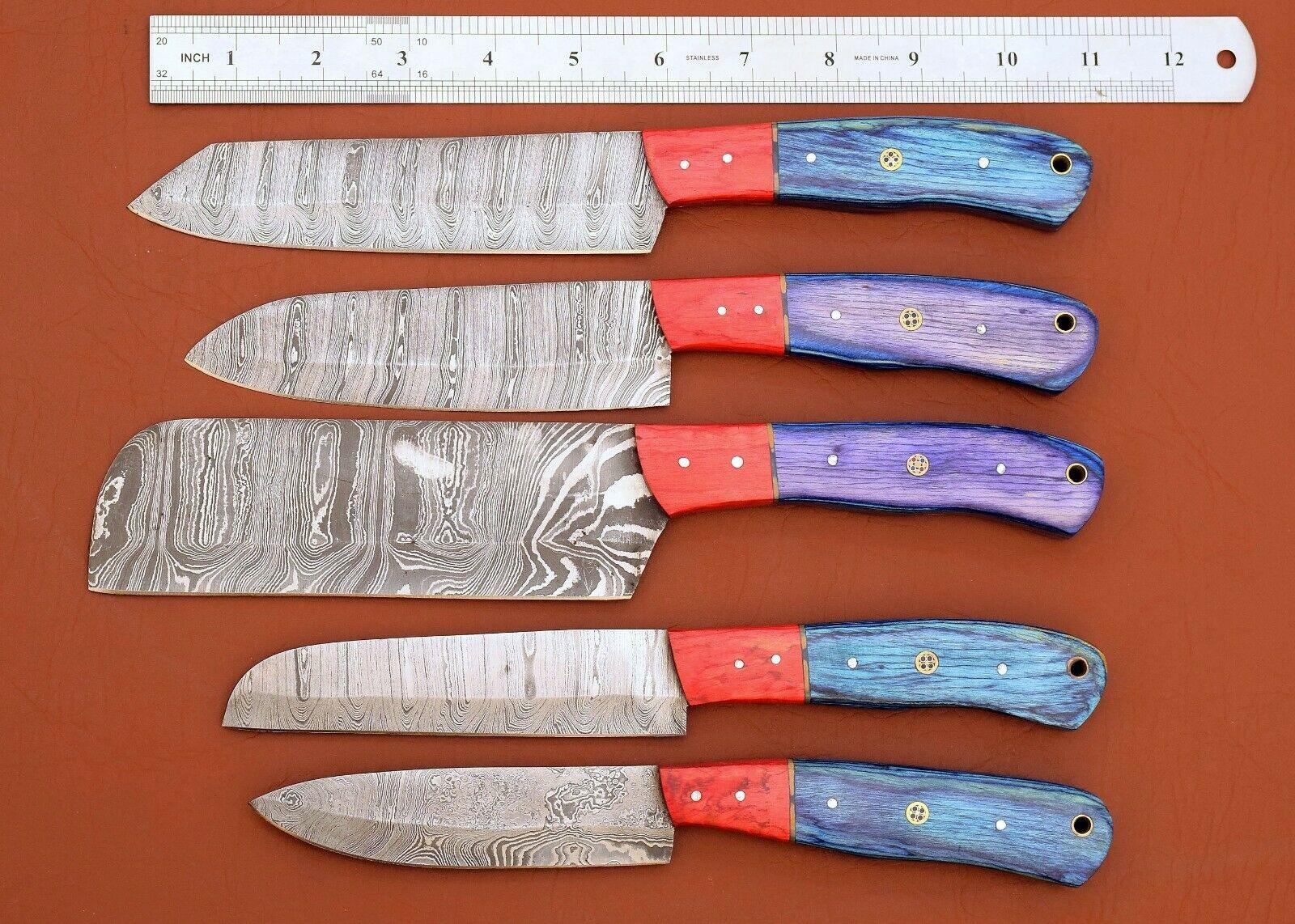 Custom Handmade Damascus Steel Chef Knife Set | 5 Pc Kitchen Tools