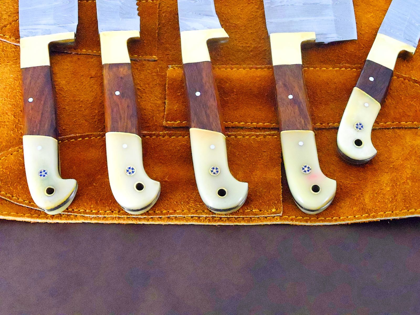 Damascus Steel Chef Knife Collection  5 Pc Handmade Kitchen Set 1