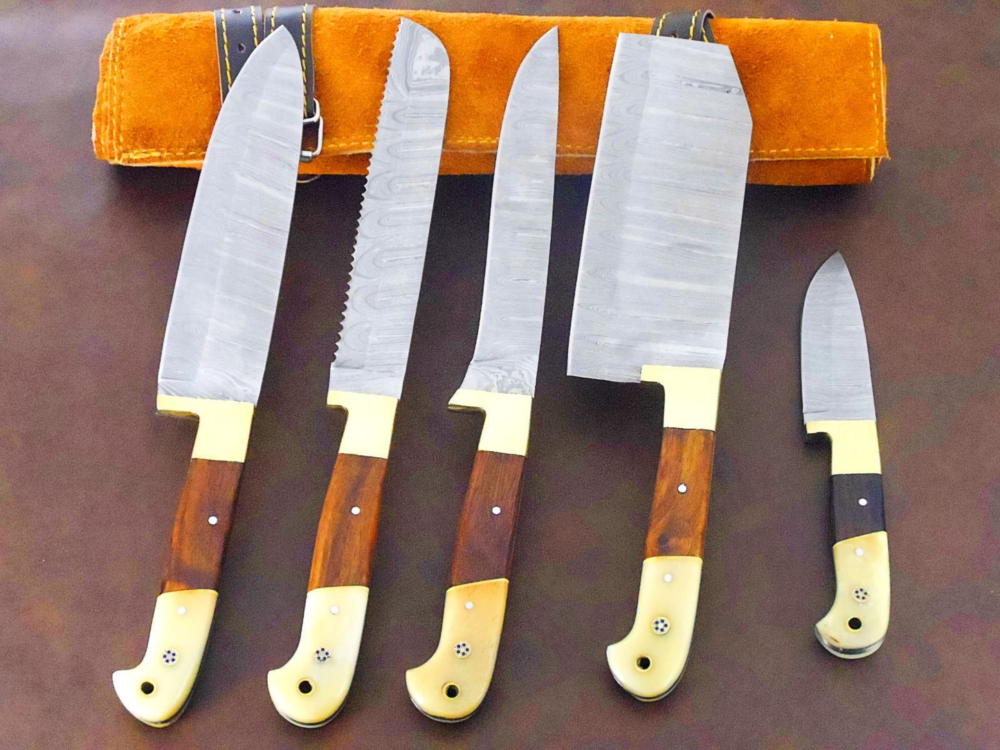 Damascus Steel Chef Knife Collection  5 Pc Handmade Kitchen Set 2