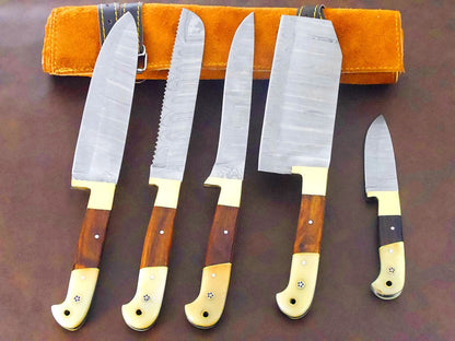 Damascus Steel Chef Knife Collection  5 Pc Handmade Kitchen Set 2