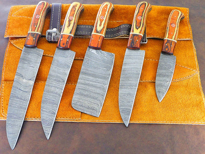 Exclusive Handmade Damascus Steel Chef Knife Set | 5 Pc Cutlery