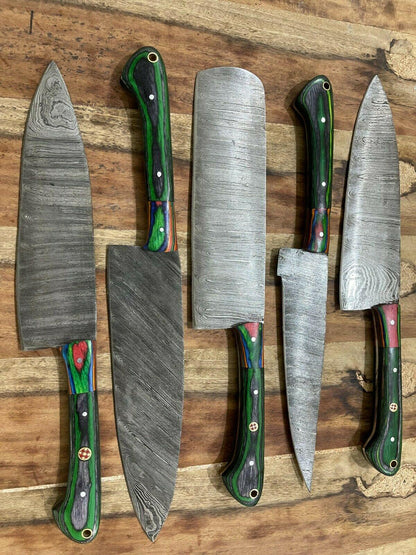 Custom Forged Damascus Steel 5 Pc Kitchen Knife Collection 1