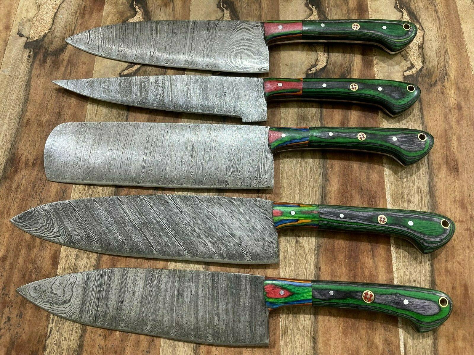 Custom Forged Damascus Steel 5 Pc Kitchen Knife Collection 2