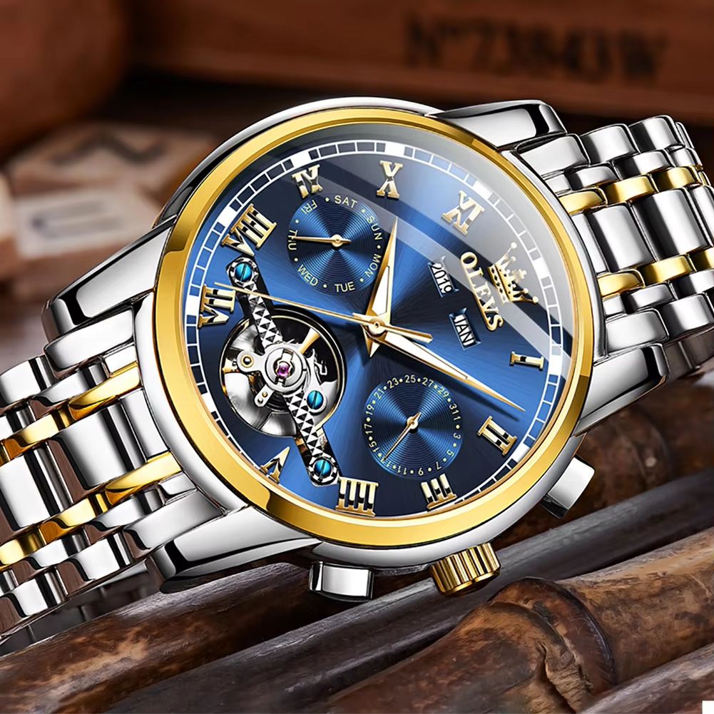 OLEVS Automatic Mechanical Mens Watch  Waterproof Stainless Steel Skeleton Business Wristwatch 1