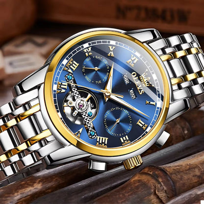 OLEVS Automatic Mechanical Mens Watch  Waterproof Stainless Steel Skeleton Business Wristwatch 1