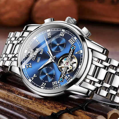 OLEVS Automatic Mechanical Mens Watch  Waterproof Stainless Steel Skeleton Business Wristwatch 2