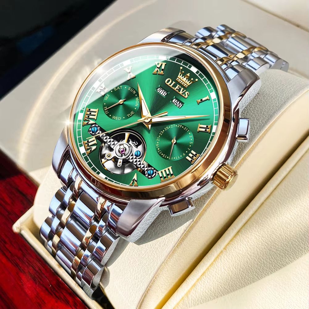 OLEVS Automatic Mechanical Mens Watch  Waterproof Stainless Steel Skeleton Business Wristwatch 4