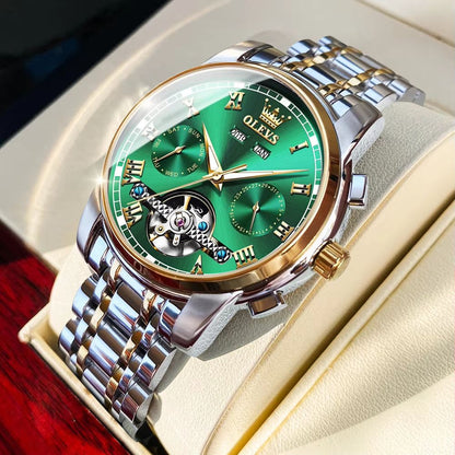 OLEVS Automatic Mechanical Mens Watch  Waterproof Stainless Steel Skeleton Business Wristwatch 4
