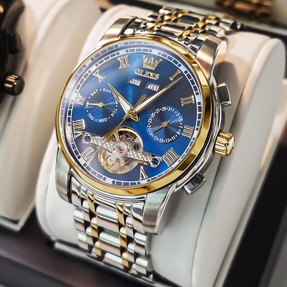 OLEVS Automatic Mechanical Mens Watch  Waterproof Stainless Steel Skeleton Business Wristwatch 10