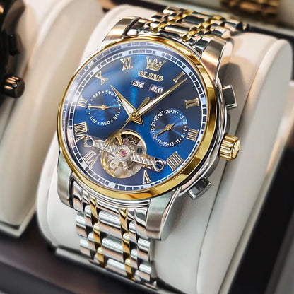 OLEVS Automatic Mechanical Mens Watch  Waterproof Stainless Steel Skeleton Business Wristwatch 10