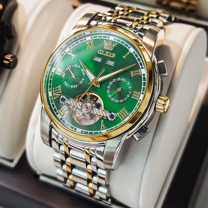 OLEVS Automatic Mechanical Mens Watch  Waterproof Stainless Steel Skeleton Business Wristwatch 11