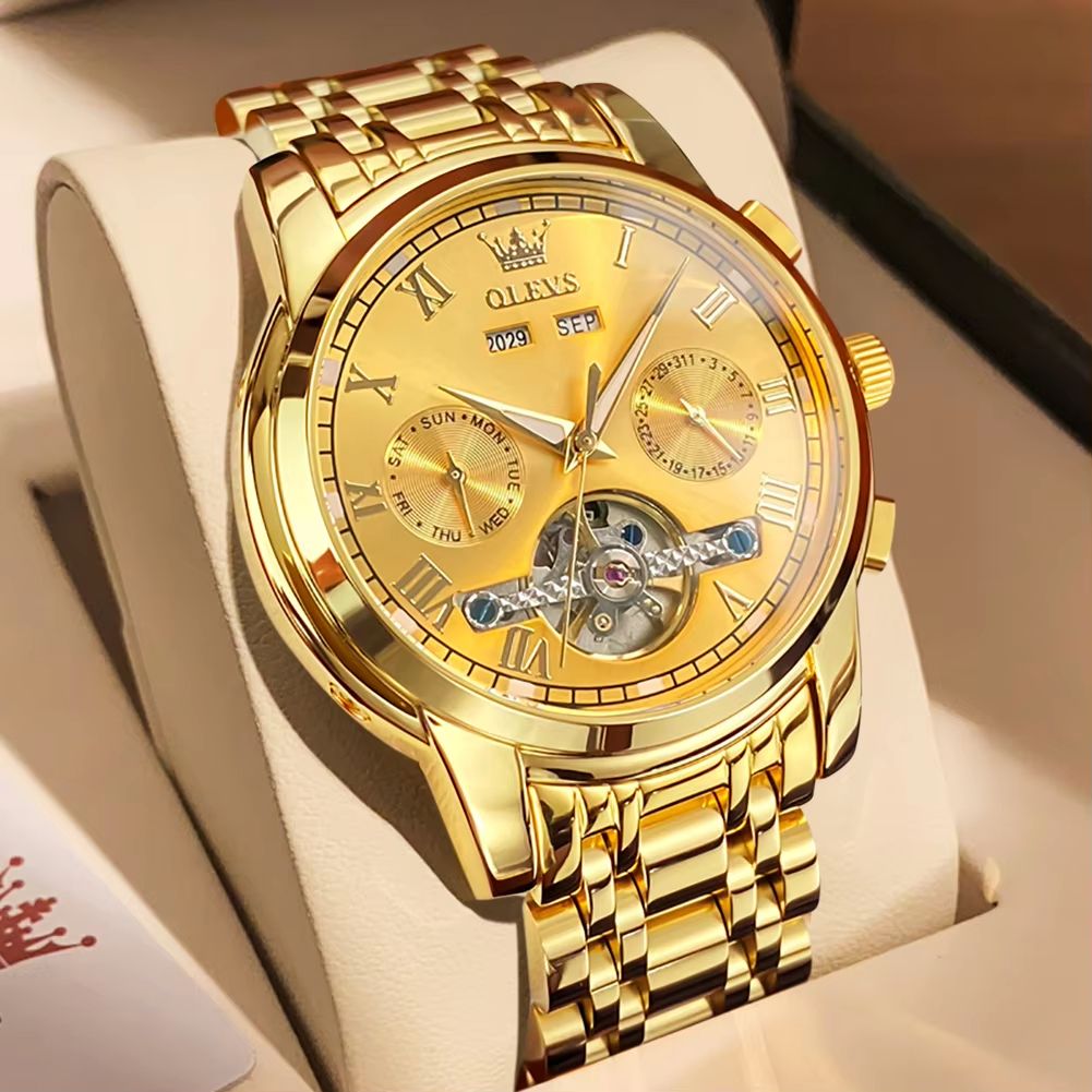 OLEVS Automatic Mechanical Mens Watch  Waterproof Stainless Steel Skeleton Business Wristwatch 13