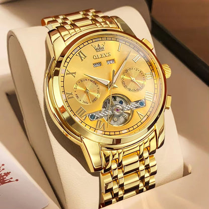 OLEVS Automatic Mechanical Mens Watch  Waterproof Stainless Steel Skeleton Business Wristwatch 13