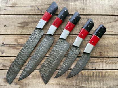 Artisan Damascus Steel 5 Pc Chef Knife Kitchen Collection