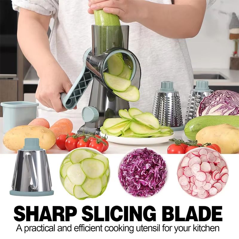 LMETJMA 3in1 Rotary Cheese Grater  Manual Vegetable Slicer  Nut Grinder 3