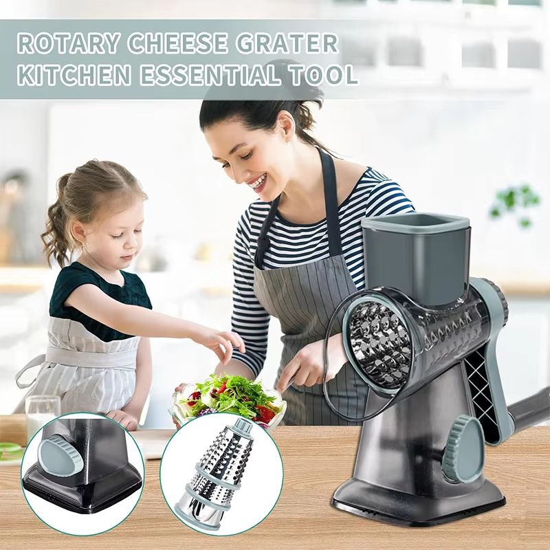 LMETJMA 3in1 Rotary Cheese Grater  Manual Vegetable Slicer  Nut Grinder 5