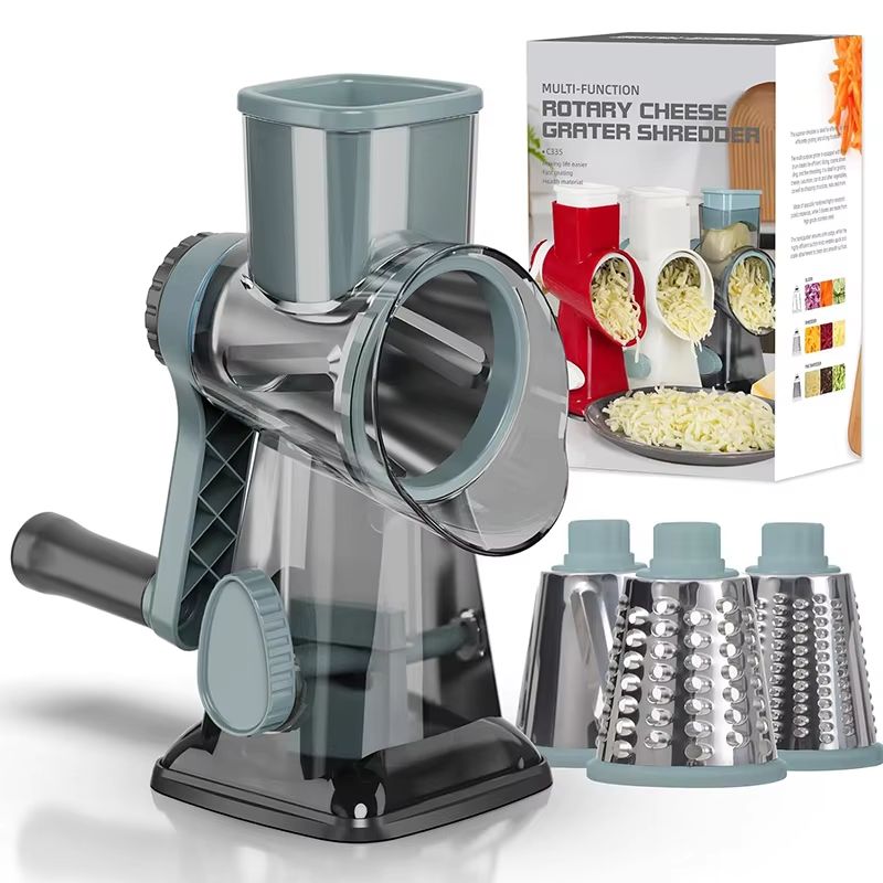 LMETJMA 3in1 Rotary Cheese Grater  Manual Vegetable Slicer  Nut Grinder 6