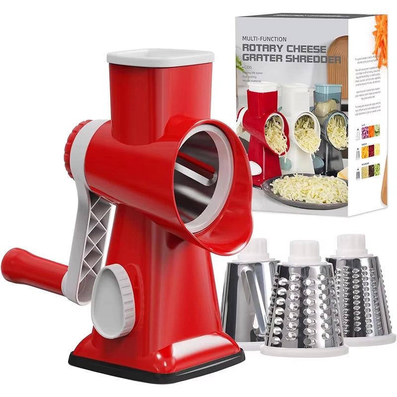 LMETJMA 3in1 Rotary Cheese Grater  Manual Vegetable Slicer  Nut Grinder 7