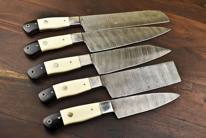 Luxury Handmade Damascus Steel Kitchen Knife Set  Chef Knives Lot Of 5 1